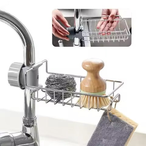 Stainless Steel Adjustable Kitchen Faucet Sponge Holder