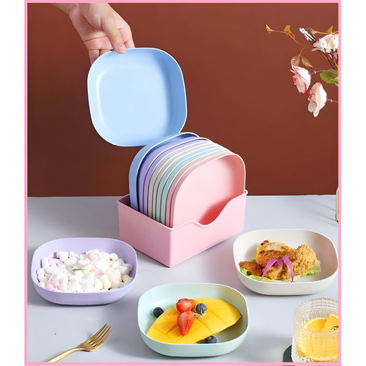 10 Pcs Plates Set With Holder (Random Color)