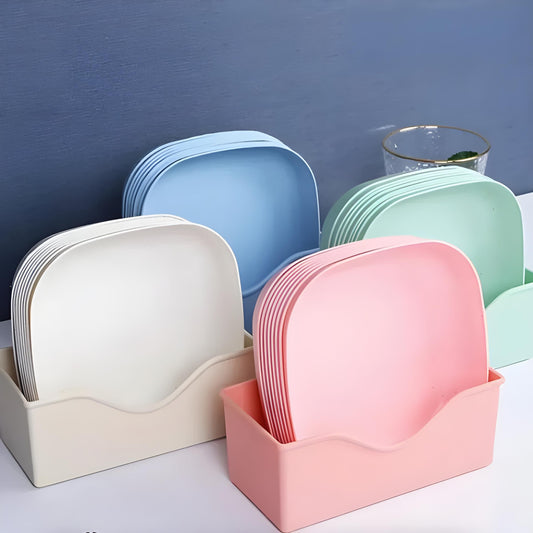 10 Pcs Plates Set With Holder (Random Color)