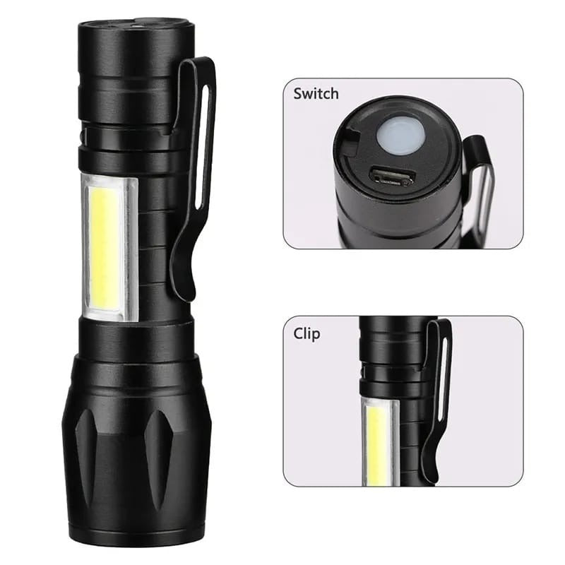 Mini Rechargeable Torch With Side Light &amp; Waterproof