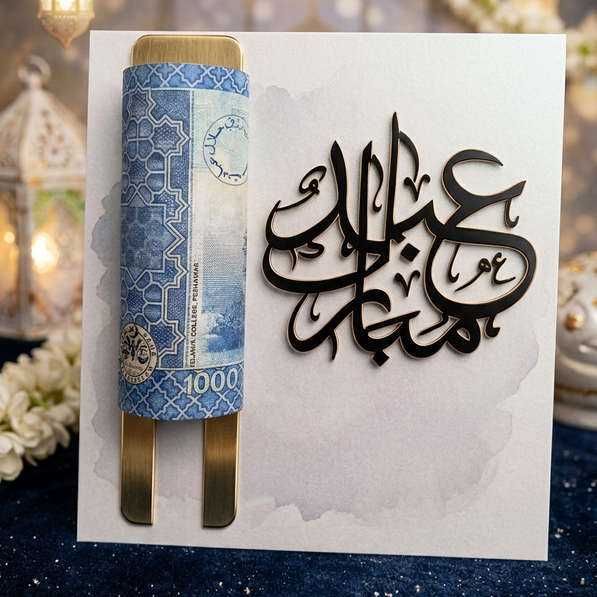 Premium Wooden &amp; Acrylic Eidi Envelope – 4x4 Inch⭐⭐⭐⭐⭐