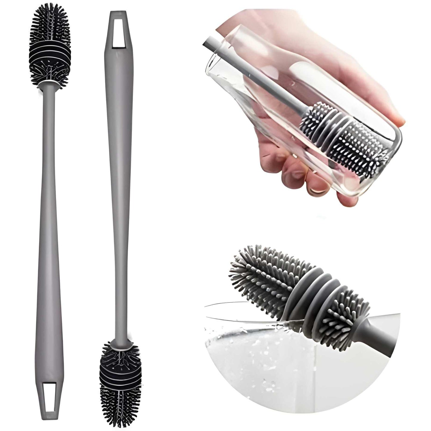 (Pack of 2) Silicone Bottle Multifunctional Cleaning Brush with Long Handler Kitchen Cleaning Tool For Cleaning Bottle Feeder Glass Jars and etc