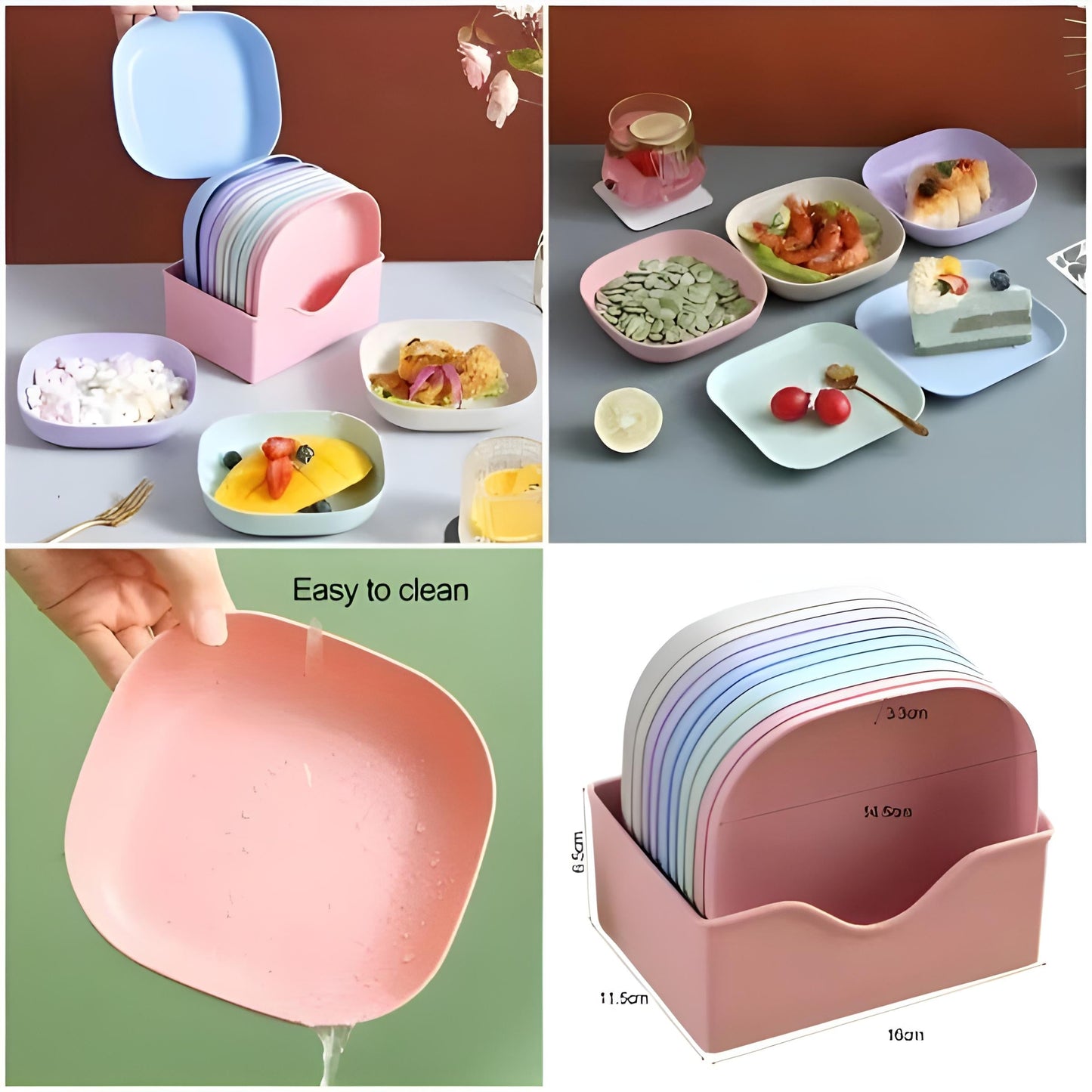 10 Pcs Plates Set With Holder (Random Color)