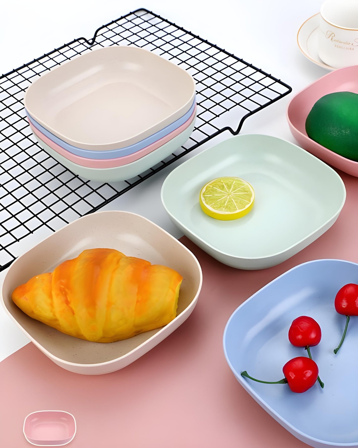 10 Pcs Plates Set With Holder (Random Color)