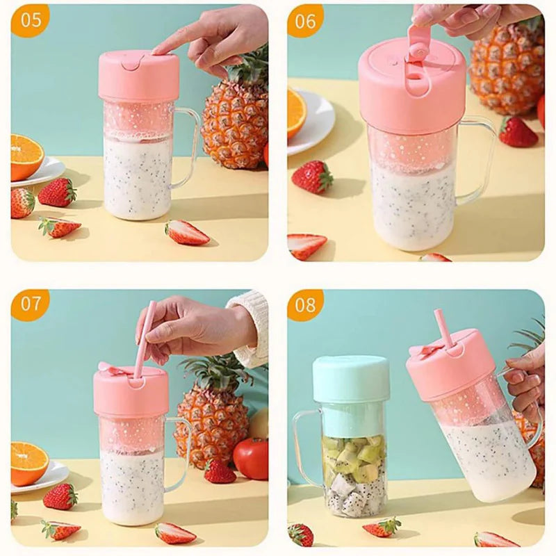 Portable Mini USB Rechargeable Juicer Blender with 6 Rotating Blades