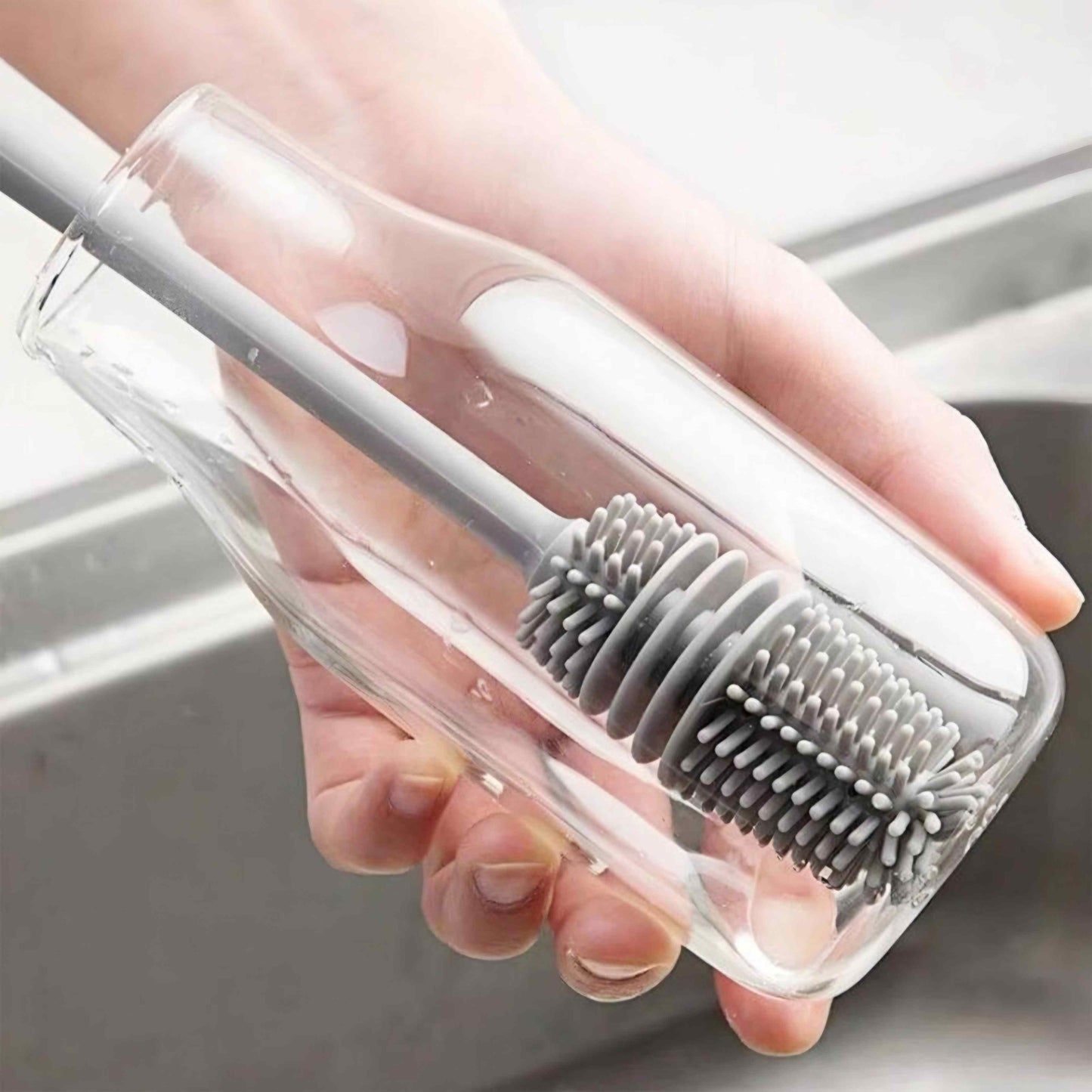 (Pack of 2) Silicone Bottle Multifunctional Cleaning Brush with Long Handler Kitchen Cleaning Tool For Cleaning Bottle Feeder Glass Jars and etc