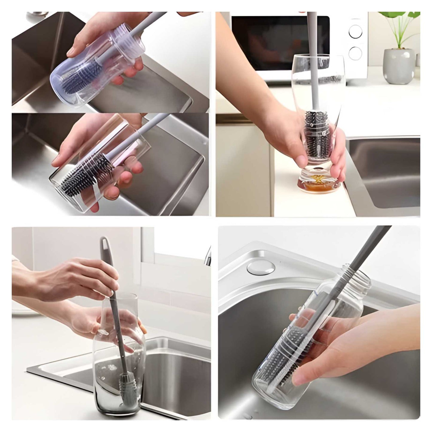 (Pack of 2) Silicone Bottle Multifunctional Cleaning Brush with Long Handler Kitchen Cleaning Tool For Cleaning Bottle Feeder Glass Jars and etc