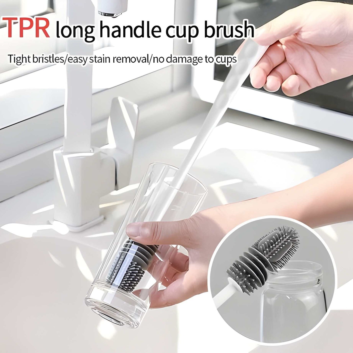 (Pack of 2) Silicone Bottle Multifunctional Cleaning Brush with Long Handler Kitchen Cleaning Tool For Cleaning Bottle Feeder Glass Jars and etc
